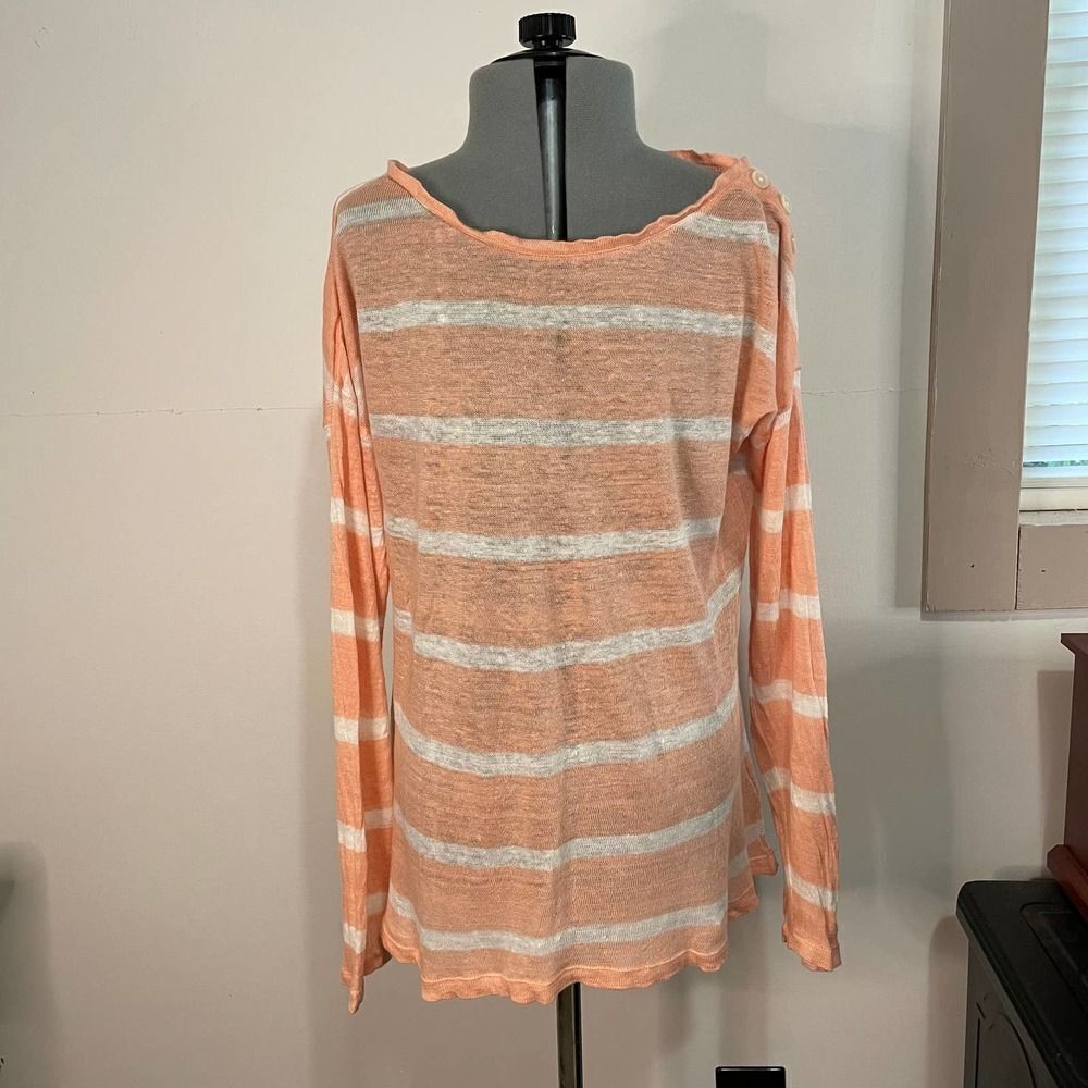 Lauren Ralph Lauren 100% Linen Peach and Cream Striped Sweater Size Small